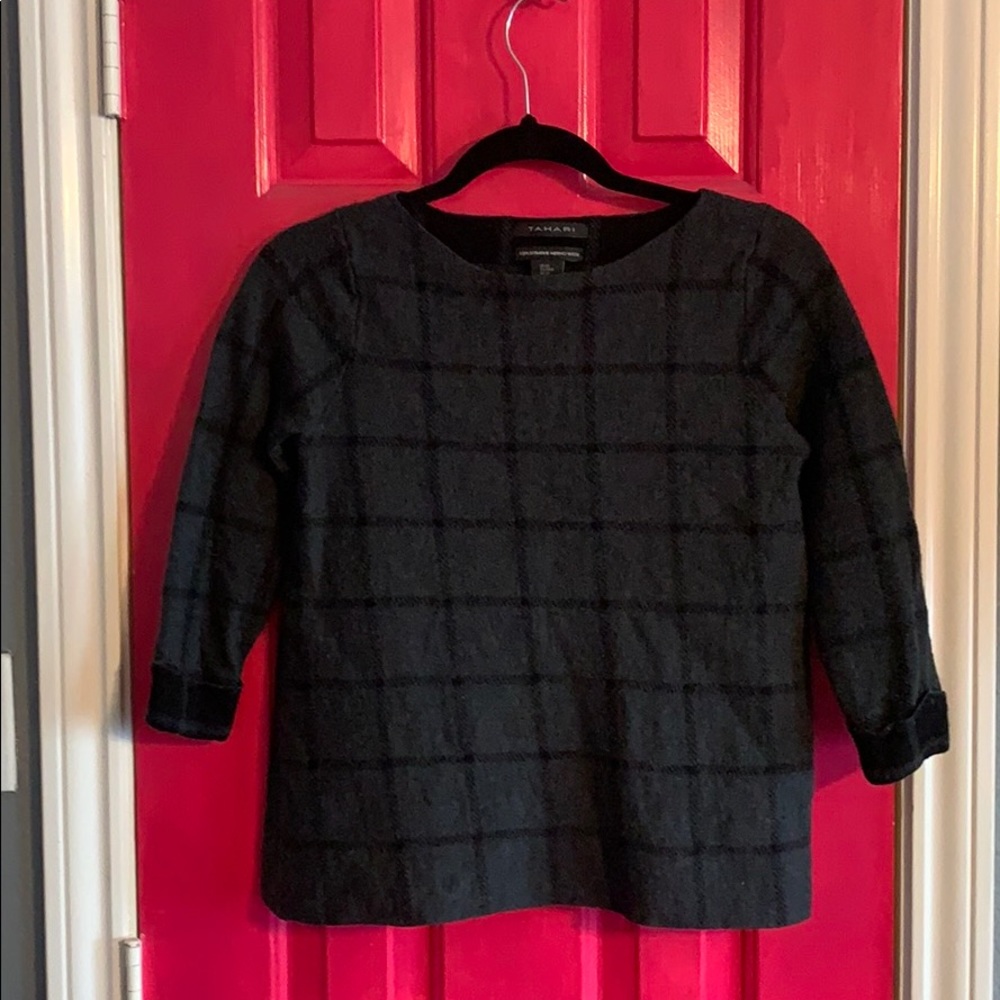 Tahari 100% Merino Wool Grid Quarter Sleeve